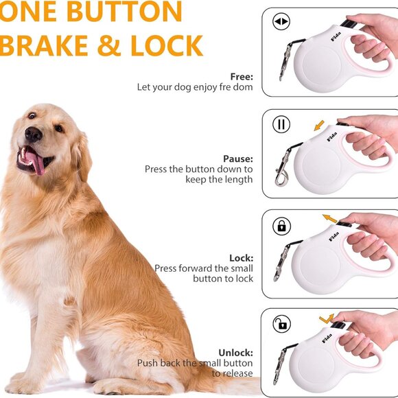 Retractable Dog Leash with Dispenser and Poop Bags, 10 ft Pet Walking Leash for - Picture 4 of 7